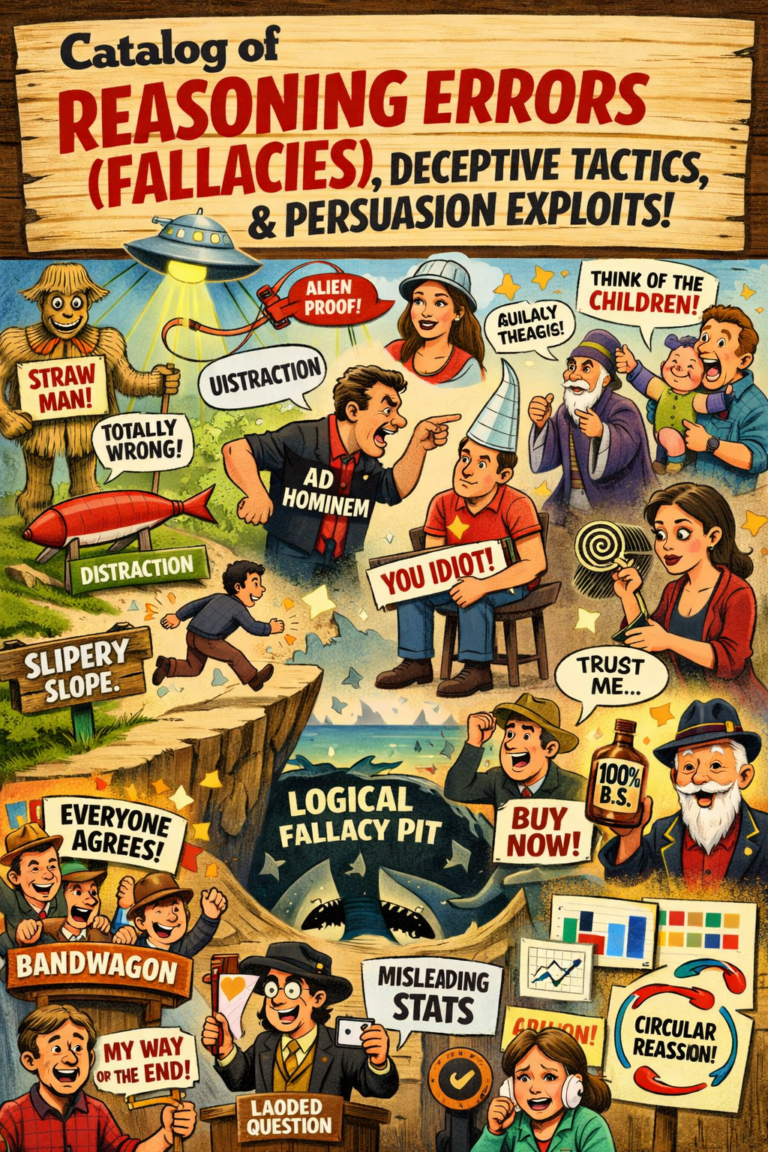 Catalog of Reasoning Errors (Fallacies), Deceptive Tactics, and Persuasion Exploits